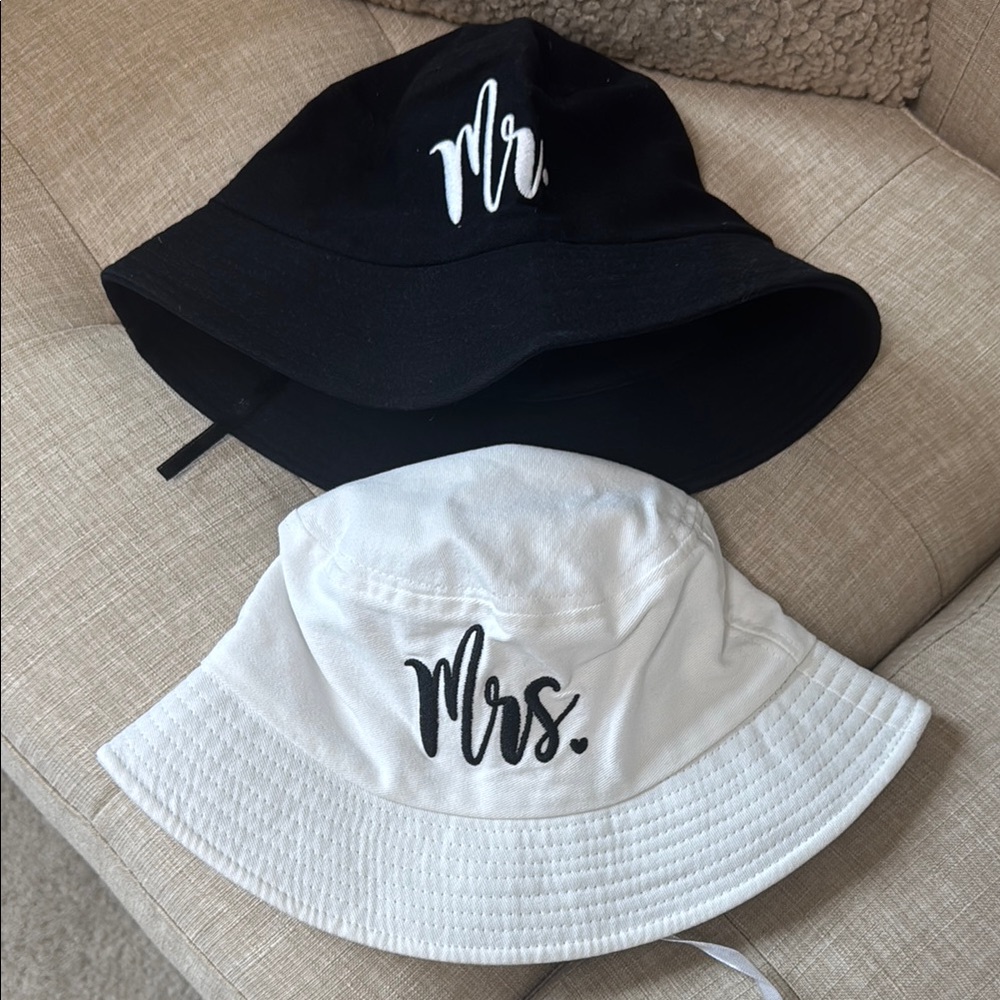 Black and White Mr. and Mrs. Newlywed Bucket Hats